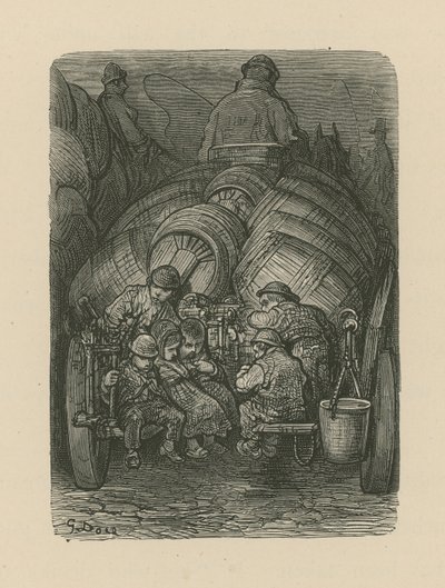 醸造所の配送カートの後ろに座っている子供たち 作： Gustave Dore