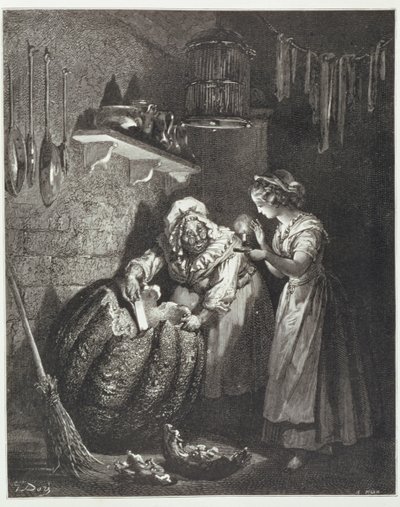 シンデレラのゴッドマザーとカボチャ、ヘリオドールジョセフピサン（1822-90）c.1868によって彫刻 作： Gustave Dore