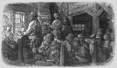 「コーヒー ショップ - ペチコート レーン」、1872 年。 作： Gustave Dore