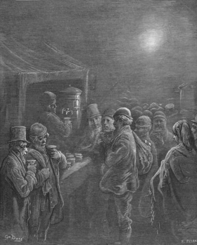 「コーヒー屋台 - 早朝」、1872 年。 作： Gustave Dore