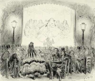 ポール・グスタフ・ドーレ（1832-1883）によるフランスのコーヒー・コンサートホール（1865年頃）、エングレーヴィング。 作： Gustave Dore