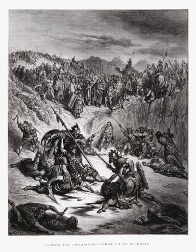 イシュ＝ボシェトとダビデの戦闘兵、ドーレ聖書からの挿絵 作： Gustave Dore