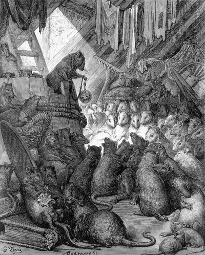 ネズミに抱かれた議会 -ギュスターヴ・ドレ作、ラ・フォンテーヌの「寓話」より 作： Gustave Dore
