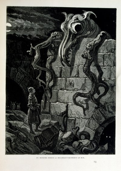 フランスの画家、版画家、挿絵画家であるギュスターヴ・ドーア（1832年～1883年）が1863年に描いた「クロック・ミテーヌ」。Croque-Mitaine（ブギーマン）とは、子供たちを怖がらせて賢くするために、子供たちに提示される悪意のあるキャラクター。 作： Gustave Dore