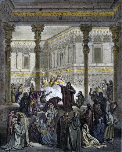 バアルの祭司を打ち破るダニエル - ベルの祭司を打ち破るダニエル - - Gustave Dore (1832-1883) による "The Bible illustree" のエングレーヴィング - "The Dore Bible" のエングレーヴィング 作： Gustave Dore