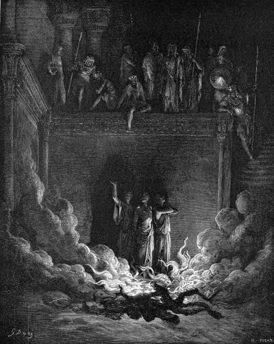 炎の炉の中のダニエルの仲間たち 作： Gustave Dore