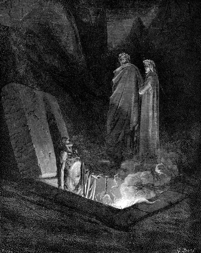 ダンテとヴァージルがインフェルノを見つめる、1863年。 作： Gustave Dore