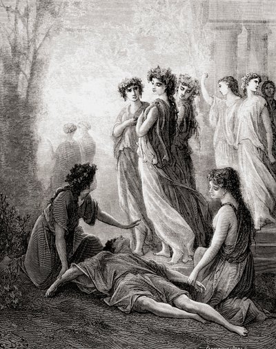 Daphnis et Alcimadure、19世紀後半のFables de La Fontaineの版（木製彫刻） 作： Gustave Dore