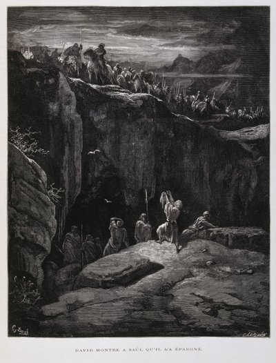 イスラエル王サウルに忠誠を誓い剣を捧げるダビデ（ドーレ聖書より 作： Gustave Dore