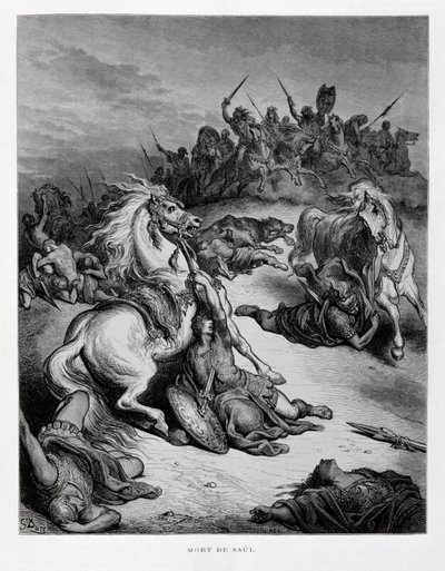 イスラエル王サウルの死、ドーレ聖書からの挿絵 作： Gustave Dore