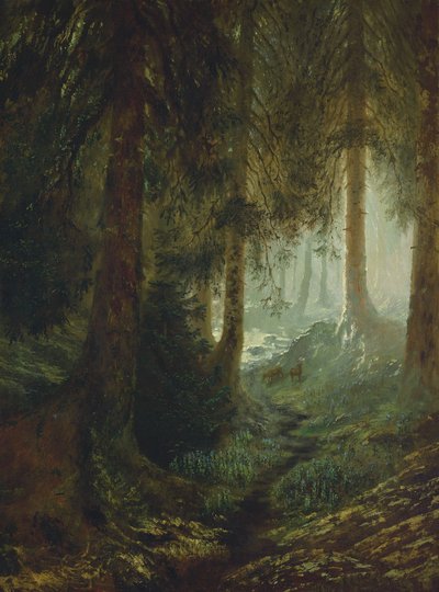 森の風景の中の鹿 作： Gustave Dore