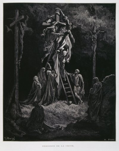 キリストの十字架からの降架、ドーレ聖書からの挿絵 作： Gustave Dore