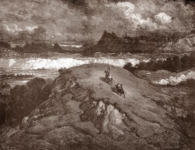 シエラ・モレナに近づくドン・キホーテとサンチョ・パンサミゲル・デ・セルバンテス（1547-1616）による「L