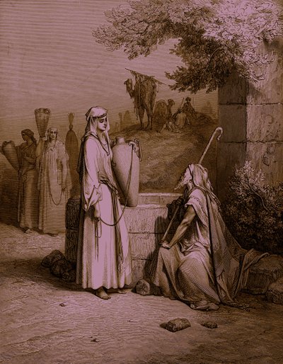 エリエゼルとレベッカ／レベッカ、ドレの彫刻。- 聖書 作： Gustave Dore