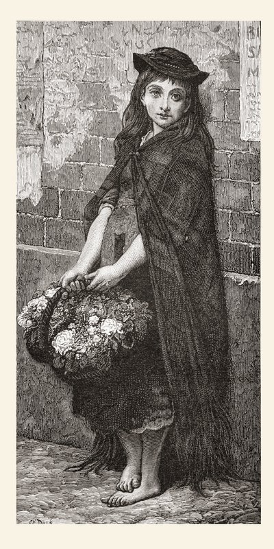 ギュスターヴ・ドーレの作品にちなんだフラワーガール。ギュスターヴ・ドーアの生涯と回想』（1885年刊）より。 作： Gustave Dore