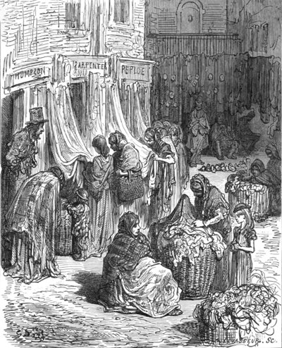 「グロスター通り、新しい古着マート」、1872 年。 作： Gustave Dore