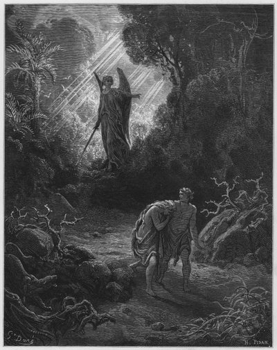 ギュスターヴドールバイブル：エデンから追い出されたアダムとイブ 作： Gustave Dore