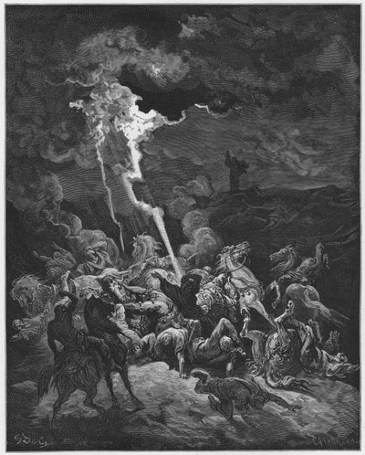 ギュスターヴドール聖書：エリヤはアハジアの使者を火によって破壊します 作： Gustave Dore