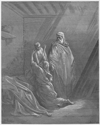 ギュスターヴ・ドール聖書：エリヤはザレファトの未亡人の息子を復活させる 作： Gustave Dore