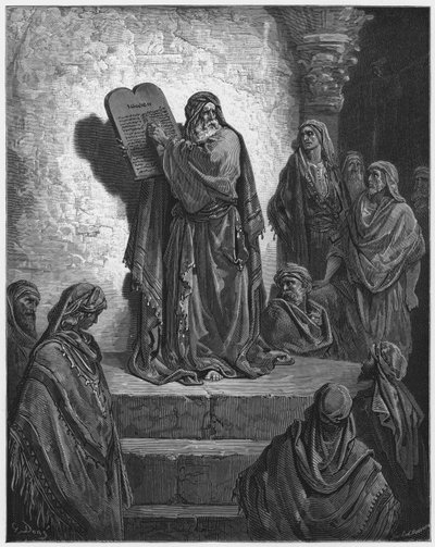 ギュスターヴ・ドア聖書：民衆の公聴会で法律を読んでいるエズラ 作： Gustave Dore