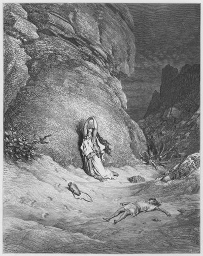 ギュスターヴドレバイブル：砂漠のハガルとイシュマエル 作： Gustave Dore