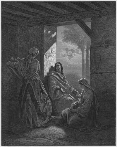 ギュスターヴドール聖書：マルタとマリアの家でのイエス 作： Gustave Dore