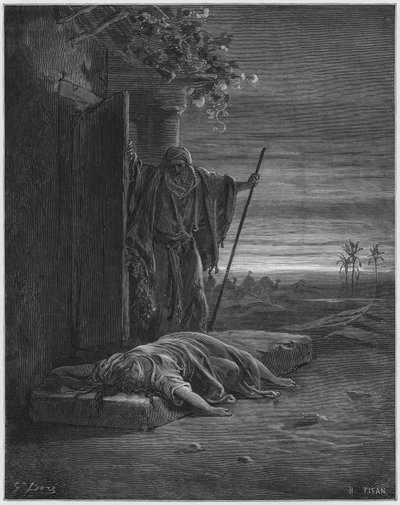 ギュスターヴ・ドール・バイブル：女性の死体を見つけるレビ人 作： Gustave Dore