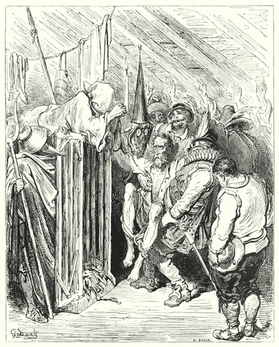グスタフ・ドーレス ドン・キホーテ：「幽閉された姿の騎士よ、焦るなかれ」（彫刻版 作： Gustave Dore