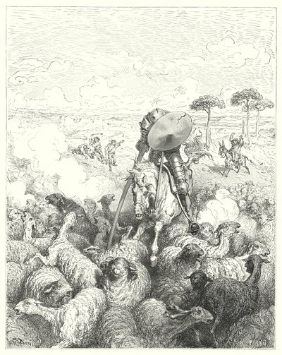 Gustave Dores Don Quixote: "He charged the squadron of sheep" (e.g. engraving) 作： Gustave Dore