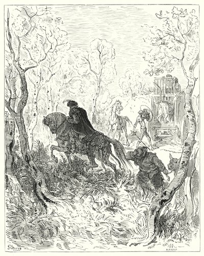 グスタフ・ドーレス ドン・キホーテ：「檻の扉の直前に身を置いた」（エングレーヴィング 作： Gustave Dore