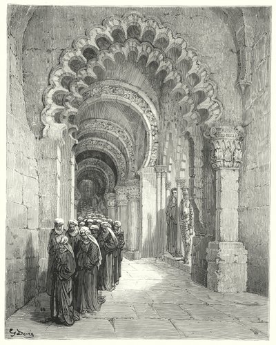 Gustave Dores Don Quixote: "I saw a mournful procession of most beautiful damsels, all in black" (in engraving) 作： Gustave Dore