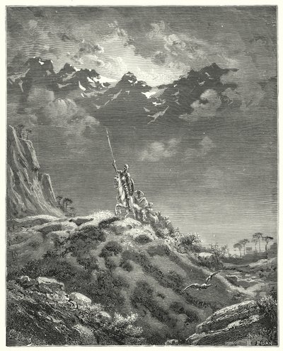 グスタフ・ドーレス ドン・キホーテ「ミコミコンの王国に向かって」（エングレーヴィング 作： Gustave Dore