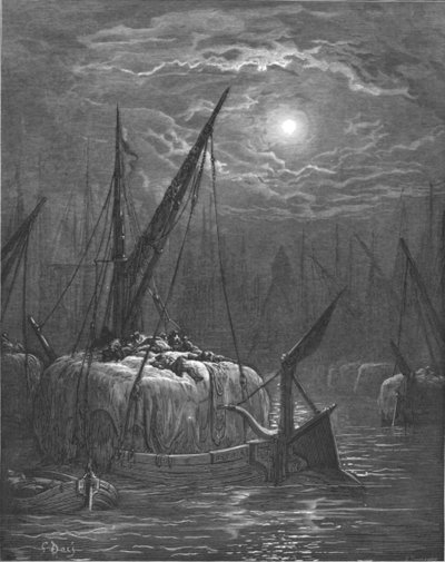 「テムズ川のヘイボート」、1872 年。 作： Gustave Dore