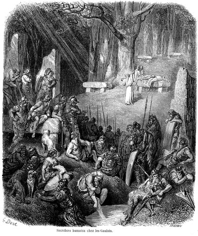 ガリア人の人身御供-ドルイド、ドルメン、メンヒル-1862年Ch.Lahure著 "L