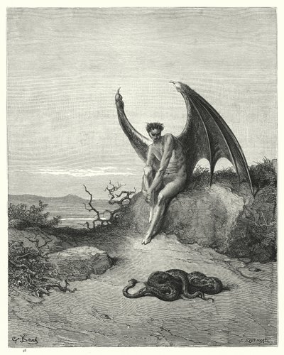 ミルトンズパラダイスロストのギュスターヴドールによるイラスト、第IX巻、182行目、183行目 作： Gustave Dore