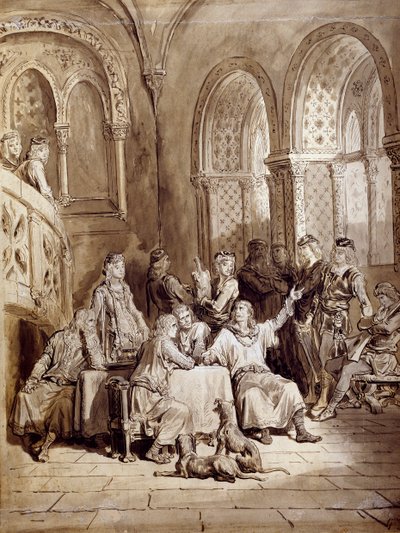 アルバート・テニスン（1809-1892）の連作詩「王様のイディル」の挿絵、ギュスターヴ・ドーア（1832-1883）のエングレーヴィング。 作： Gustave Dore