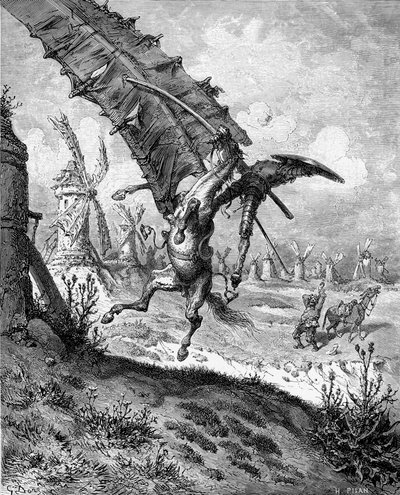 M. デ セルバンテスによるドン キホーテ デ ラ マンチャの本の挿絵、1863 年。 作： Gustave Dore