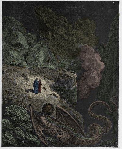インフェルノ、カント17：詐欺の象徴、ジェリオン、ダンテアリギエーリ作「The Divine Comedy」（1885） 作： Gustave Dore