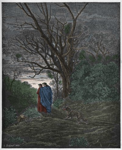 インフェルノ、カント1：彼女のオオカミが登場、ダンテアリギエーリ作「The Divine Comedy」（1885年）のイラスト 作： Gustave Dore