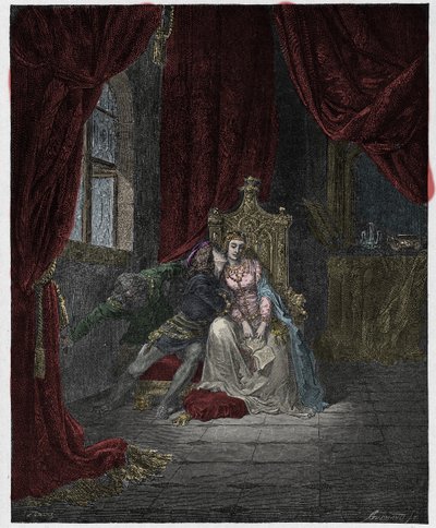 インフェルノ、カント5：パオロとフランチェスカ、ダンテアリギエーリ作「The Divine Comedy」（1885年）のイラスト 作： Gustave Dore
