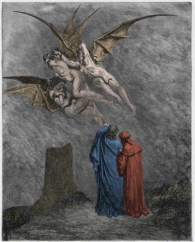 インフェルノ、カント9：恐ろしいErinyes：Megaera、Tisiphone、Alecto 作： Gustave Dore