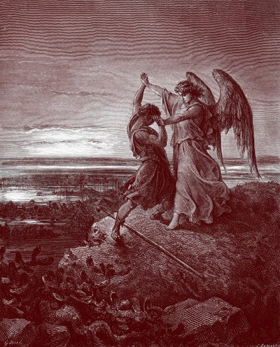 天使と格闘するヤコブ（ドレ作- 聖書 作： Gustave Dore