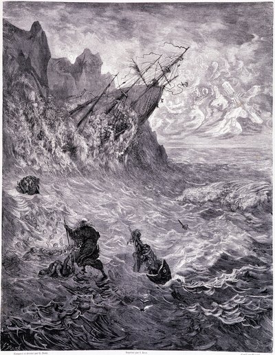 Je traverse les mers... planche X - Gustave Dore (1832-1883)による挿絵、Pierre Dupontによる「La legende du Jeif wandering」のためのもの、Librairie du magasin picturesque版、パリ1862年 作： Gustave Dore