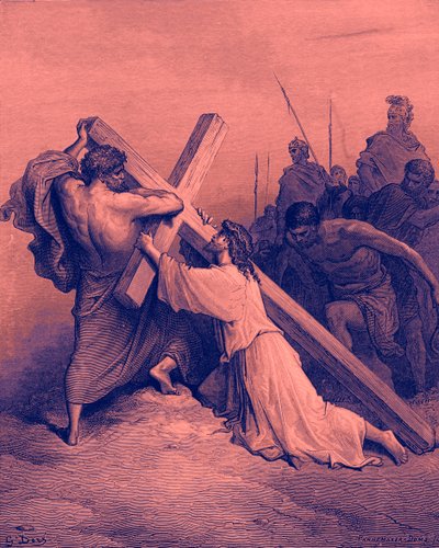 イエスは十字架の下に落ちる-聖書 作： Gustave Dore