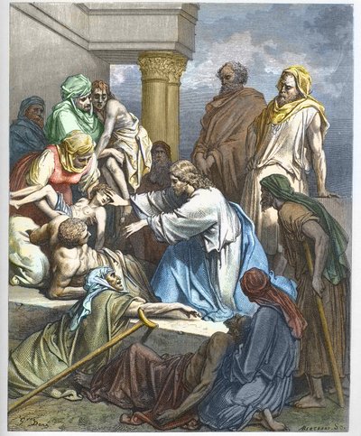 Jesus guerit les malades - Jesus healing the sick - - Gustave Dore (1832-1883) の "The Bible illustree" のエングレーヴィング - "The Dore Bible" のエングレーヴィング 作： Gustave Dore