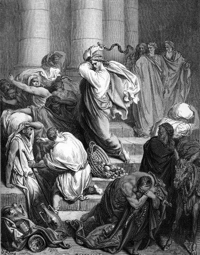 神殿でのイエス、ドレの彫刻。- 聖書 作： Gustave Dore