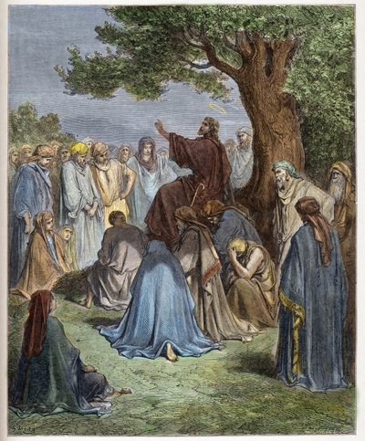 イエスが群衆に説教している様子 - イエスが群衆の前で説教している様子 - - Gustave Dore (1832-1883) による "The Bible illustree" のエングレーヴィング - "The Dore Bible" のエングレーヴィング 作： Gustave Dore