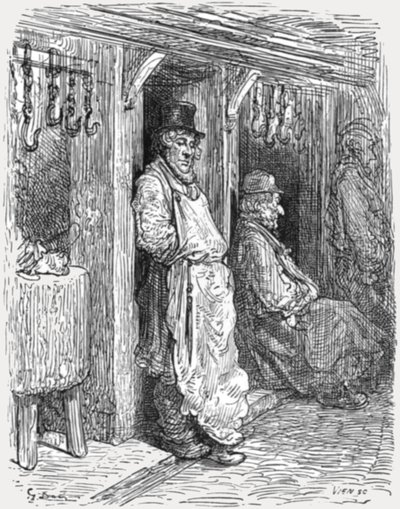 「ユダヤ人の肉屋 - アルドゲイト」、1872 年。 作： Gustave Dore