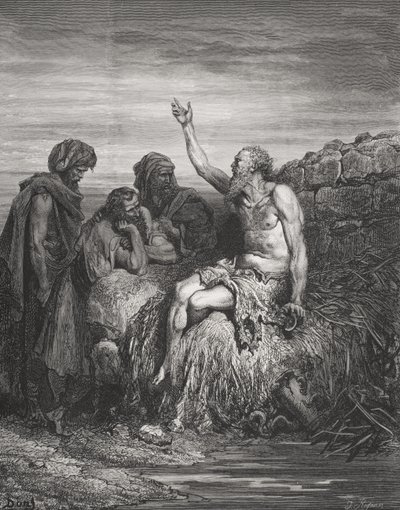 ヨブと彼の友人、ヨブ6：1-4、ドレの「聖書」からのイラスト、J.Regnierによる彫刻、1866 作： Gustave Dore