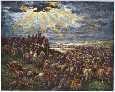 太陽を静止させるヨシュア - Josue arrete le soleil - Gustave Dore (1832-1883) による "The Bible illustree" のエングレーヴィング - "The Dore Bible" のエングレーヴィング 作： Gustave Dore